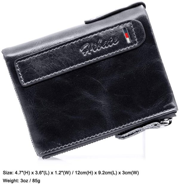 Hibate Mens Leather Wallet RFID Blocking Men Wallets Credit Card Holder Coin Pocket Purse - Black - Image 3