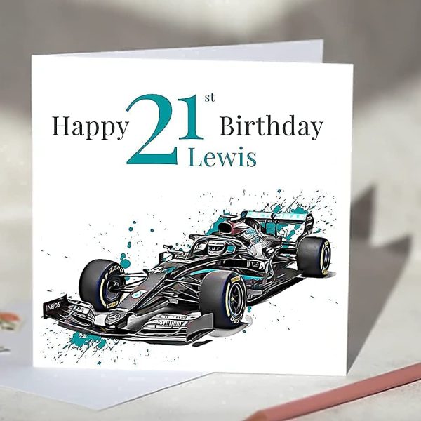 Lewis Hamilton Formula One F1 Mercedes Birthday Card Personalise with Age and Name - Image 2