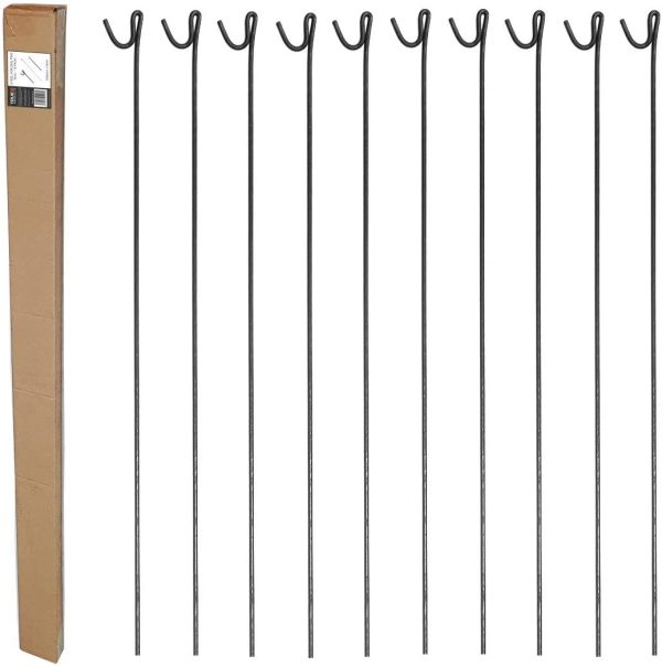 10 Pack Steel Fencing Pins 1.25m High with Shepherds Crook Head for Temporary Barrier Fencing and Garden Netting