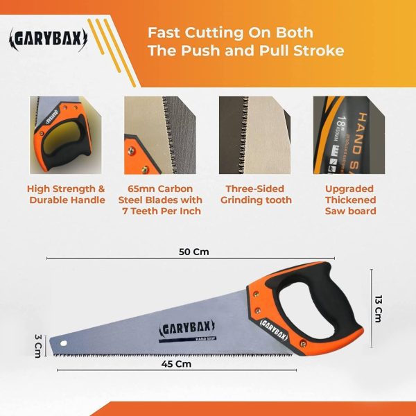 GARYBAX 18 Inches Hand Saw -Perfect Saw -Heavy Duty Wood Saw -Non-Slip Handle Hand Saw for Wood Working - Gardening Saws for Woodworking- Professional Pruning Saw- Razor Sharp Blades Saw - Image 5