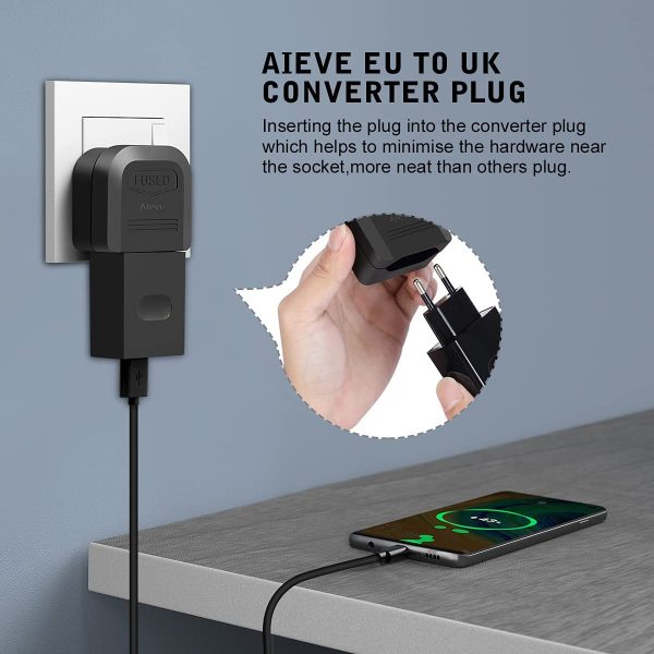 European to UK Plug Adaptor,AIEVE 2 Pin EU to UK 3 Pin Adapter Plug, EU to UK Plug Converter Euro Plug Adaptor UK Socket Adapter (3-Pack,Black) - Image 8