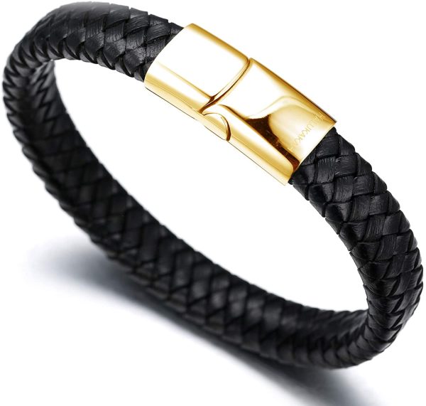 HALUKAKAH Kids ?? Solo Junior ?? Boy's Genuine Leather Bracelet Classic Black 6-12 Y/O. Golden Titanium Magnetic Clasp 7"/18cm with Free Giftbox - Image 6