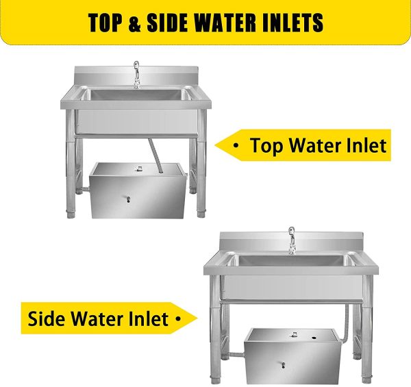 Commercial Grease Interceptor, 13GPM Commercial Grease Trap, 25LB Grease Interceptor, Stainless Steel Grease Trap w/ Top & Side Inlet, Under Sink Grease Trap for Restaurant Factory Home Kitchen - Image 2