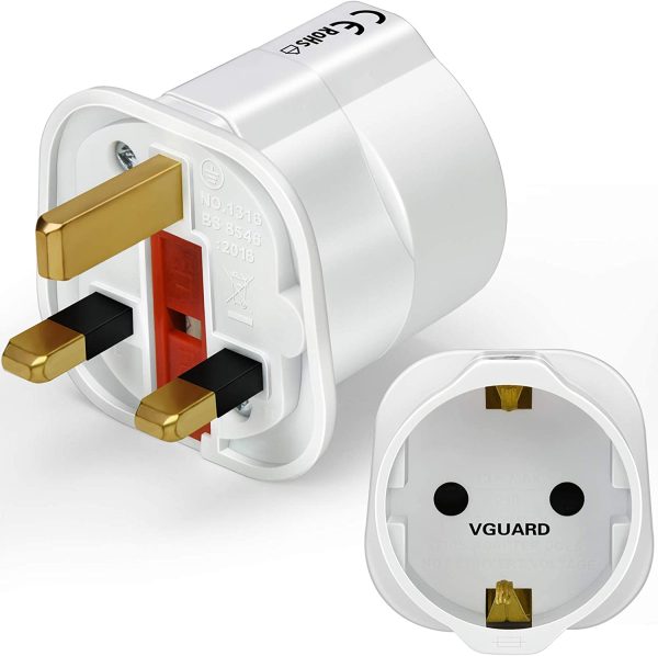 VGUARD European to UK Adapter, 1pack Plug Adaptor EU to UK Plug Adapter 2 Pin Plug Adaptor to 3 Pin for Travel or Electronic Device from France, Italy, Spain, Germany to UK - White - Image 8