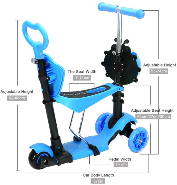 Dripex Yoleo 5-in-1 Kids Scooter - 3 Wheels Scooter Kick Scooter with Adjustable Removable Seat and Push Handle -Toddler Scooter with Flashing Led Light Up Wheels