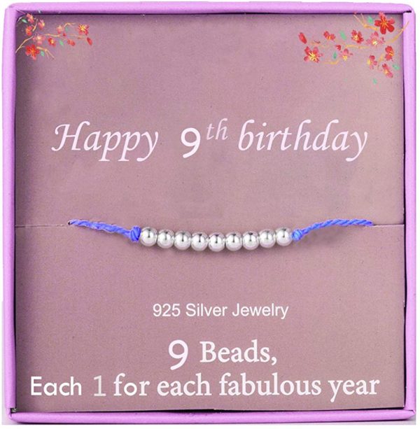 Birthday Gifts for 9th Girls Silver Beads Bracelet for 9 Year Old Girl Jewellery for Her Little Girl Gift Idea with Gift Box Birthday Cards - Image 4