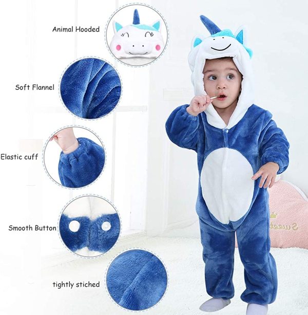 MICHLEY Baby Animal Hooded Romper Unisex Jumpsuit Soft Flannel Pajamas for 0-36 Months - Image 3