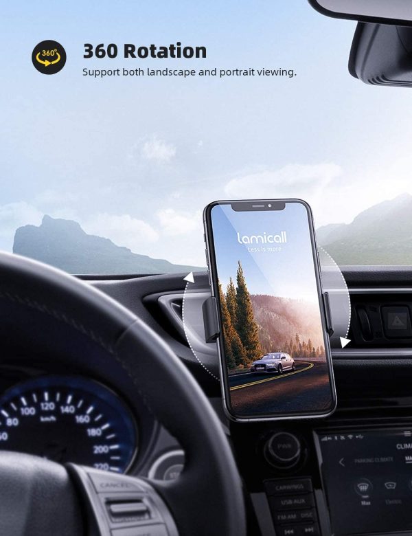 Lamicall Car Phone Holder, Universal Vent Mount - 360 Rotating Air Vent Cradle Stand for iPhone 13, 13 Pro, 12 Pro Max Mini, 11 Pro, Xs Max, XR, X, 8, 7, Samsung S10 S9, Huawei, Mobile Phones - Black - Image 6