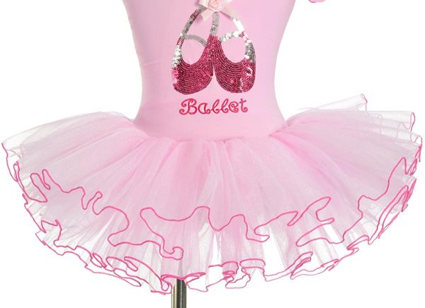 Lito Angels Pink Ballet Tutu Dress for Kids Girls, Ballerina Dance Wear Leotard with Skirt, Short Sleeve, Age 2-8 Years - Image 5