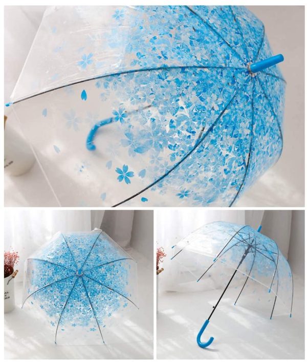 Clear Canopy Bubble Umbrella Transparent Dome Shape Cherry Blossoms,Windproof Lightweight Stick Umbrella - Image 4