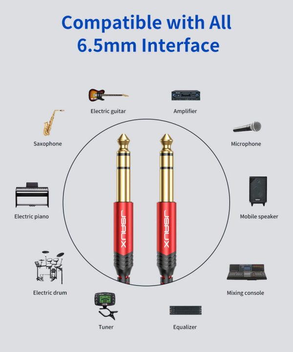 Professional Guitar Cable 2M (6.6ft), JSAUX 1/4"6.35mm to 6.35mm TRS Stereo Audio Guitar Lead Nylon Braided Jack Instrument Cable for Electric Guitar, Bass, Amp, Keyboard, Mondolin - Red - Image 7