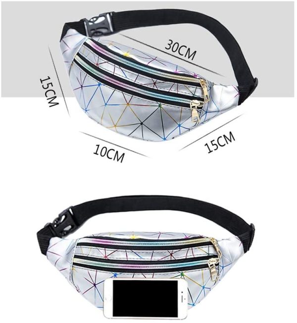 Geometric Bum Bag Waist Bag Holographic Fanny Pack Reflective Color Shiny Belt Bag Unusual for Ladies Travel Party Sports Running Hiking (Black) - Image 8