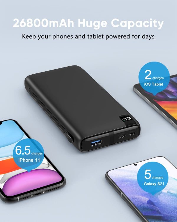 Portable Charger 26800mAh Power Bank: SOARAISE Portable Phone Charger USB C PD 18W Fast Charging External Battery Pack