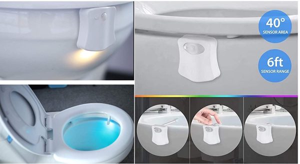 Motion Sensor Toilet Night Light Home Toilet Light Bathroom Body Motion Sensor Toilet Bowl Seat Light Lamp 8-Color Changes Internal Memory Light Detection (1 Pack) - Image 5