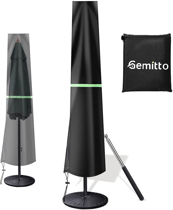 GEMITTO Parasol Cover with Rod, Patio Table Umbrella Protection Cover for 2-3.6m Diameter Large Parasol, New 420D Parasol Protector with Zipper Telescopic Pole, Waterproof Anti-UV 183x25/35cm - Image 4