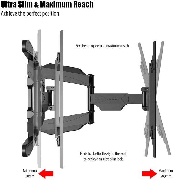 Invision Ultra Strong TV Wall Bracket Mount Double Arm Tilt & Swivel for 37-70 Inch (94-178cm) LED LCD OLED Plasma & Curved Screens - Up to VESA 600mm(w) x 400mm(h) - Max Load 50kg (HDTV-DXL) - Image 8