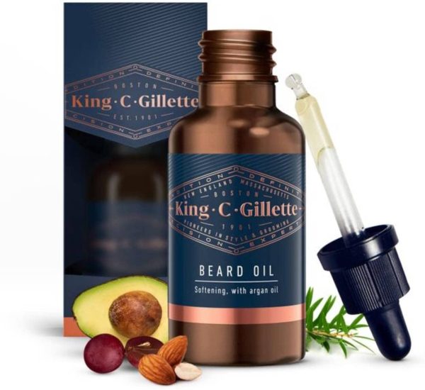 King C. Gillette Beard Oil for Men, 30 ml, with Plant Based Argan Oil, Jojoba Oil, Avocado Oil, Macadamia Seed Oil & Almond Oil, Softens Facial Hair