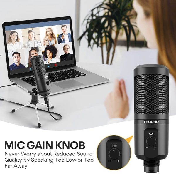 Podcast Microphone,MAONO AU-PM461TR 192KHZ/24BIT Metal USB Condenser Cardioid PC Mic with Professional Sound Chipset for Streaming, YouTube, Voice Over, Studio/Home Recording