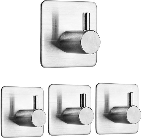 Self Adhesive Hooks 4/5/6/7/8/9 Pack, Stainless Steel Adhesive Door Hooks, Coat Hooks, Anti-Rust Waterproof Sticky Hooks for Kitchen Bathroom Office Toilet, No Drill Glue Needed - Image 8