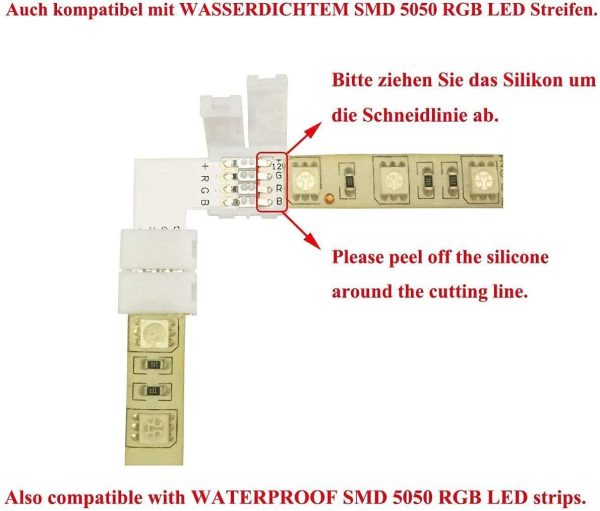 LitaElek 10pcs RGB 5050 LED Strip Corner Connector 10mm 4 pin RGB LED Tape L-Shape Connector Splitter LED Ribbon Right Angle Connector L Connector Adapter for SMD 5050 RGB LED Strip, White - Image 7