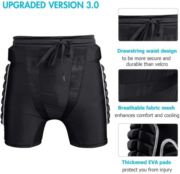 Kuyou Protection Hip 3D Padded Shorts Breathable Lightweight Protective Gear for Ski Skate Snowboard Skating Skiing Volleyball Motorcross Cycling