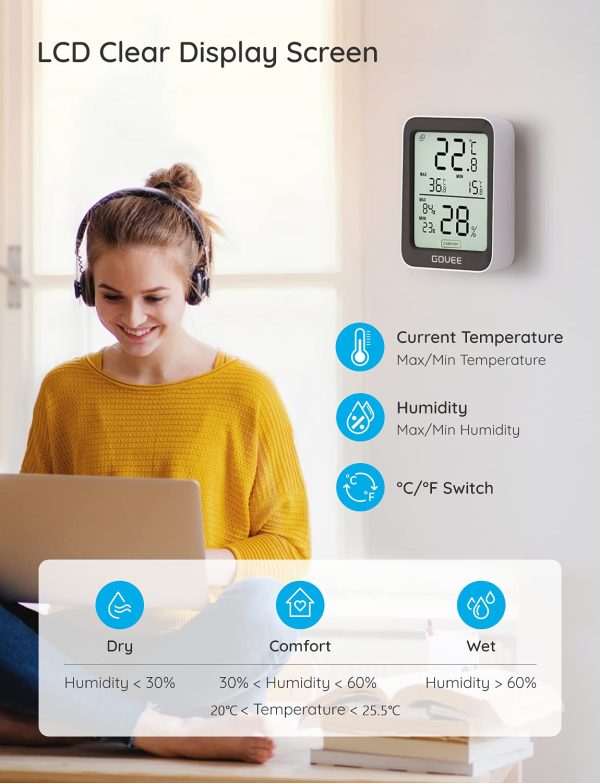 Govee Room Thermometer Hygrometer, Bluetooth Digital Indoor Temperature Humidity Sensor with Smart Alert and Data Storage, for Baby Home Cellar - Image 4