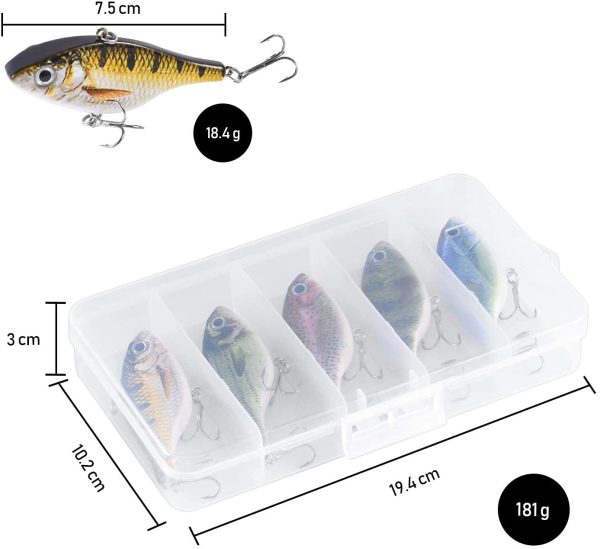 Magreel Crankbaits Set Fishing VIB Lures Kit Minnow Crankbaits Topwater Floating Lures Life-Like Swimming Swimbait for Trout Bass Perch Pike with Tackle Box 5pcs/Pack - Image 6