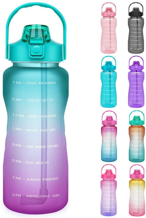 Opard 2 Litre Water Bottle with Time Markings to Drink Half Gallon Motivational Water Bottle with Straw and Handle Large BPA Free Water Jug for Sports Gym Fitness