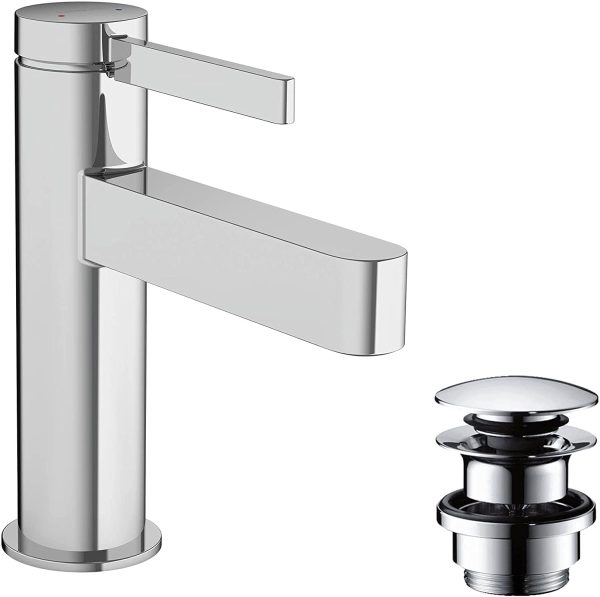 hansgrohe Finoris Basin Mixer Tap 100 with push-open waste set, chrome, 76010000 - Image 2