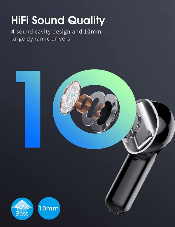 Bluetooth Headphones, Wireless Earbuds Bluetooth 5.1, Powerful Bass, 40 Hours Playtime with Charging Case, IPX7 Waterproof, Earphones Suitable for Work, Games and Sports - Image 6