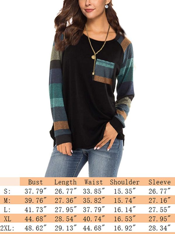 iChunhua Womens Casual Color Block Raglan Long Sleeve T-Shirt Blouses Tunic Tops