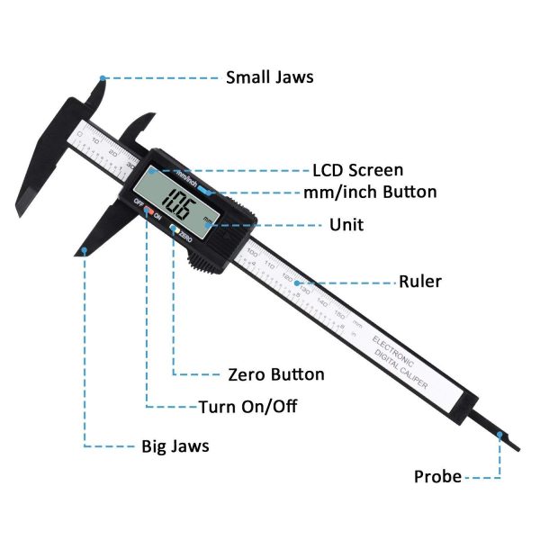 Digital Caliper, Adoric 0-6" Calipers Measuring Tool - Electronic Micrometer Caliper with Large LCD Screen, Auto-off Feature, Inch and Millimeter - Image 7