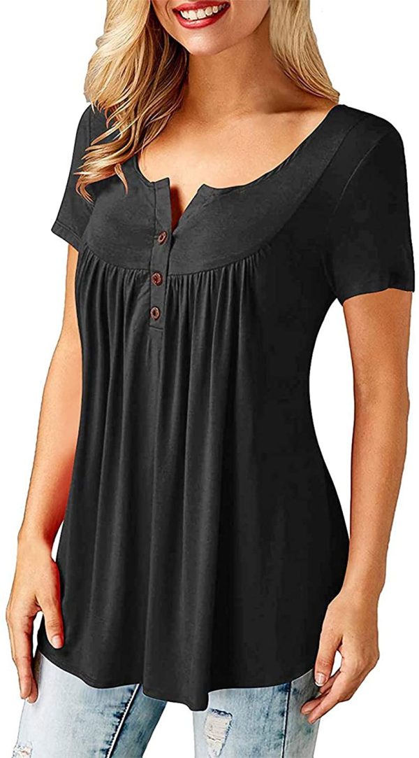 BeLuring Women Casual V Neck Pleated Tunic Tops Shirts Blouse - Image 2