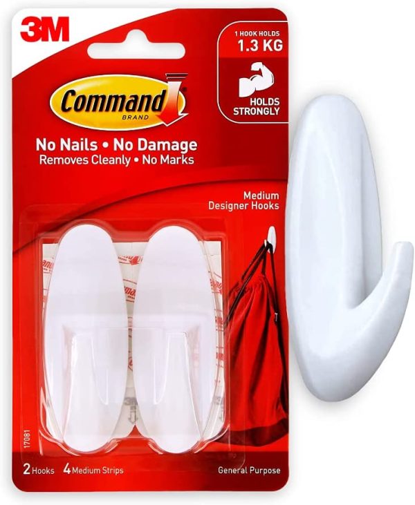 Command 17081 Damage Free Medium Hooks 2 Pack , White - Image 2