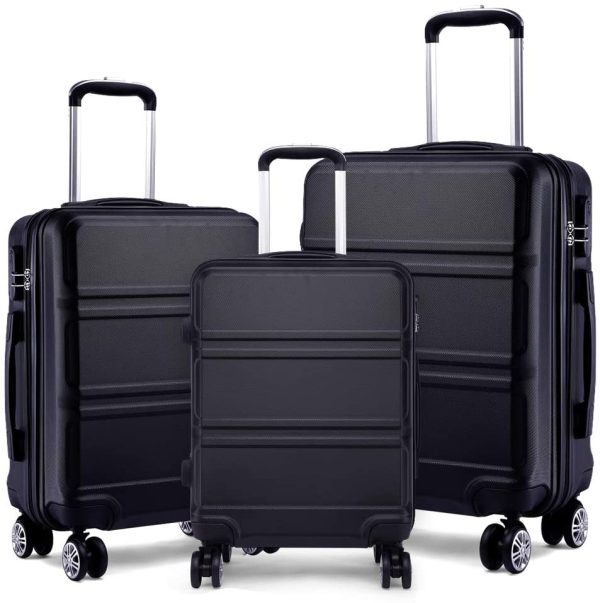 Kono Fashion Luggage Set of 3 PCS Lightweight ABS Hard Shell Trolley Travel Case with 4 Spinner Wheels 20" 24" 28" Suitcase (3 Pcs Set, Black) - Image 4