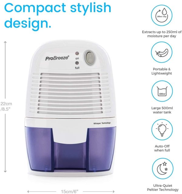 Dehumidifier 500ml Compact and Portable Mini Air Dehumidifier for Damp, Mould, Moisture in Home, Kitchen, Bedroom, Caravan, Office, Garage, Bathroom, Basement - Image 8