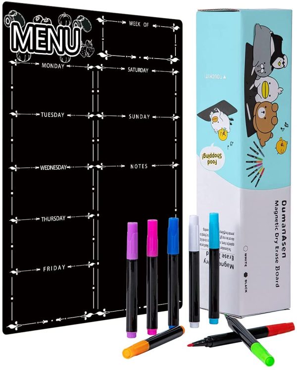 Fridge Dry Erase Board Calendar, Alaman Magnetic Refrigerator Dry Eraser Weekly Menu Meal Planner Family Calendar Organiser 16" x 12" Weekly Menu Planner with Grocery List and Notes (Black) - Image 3