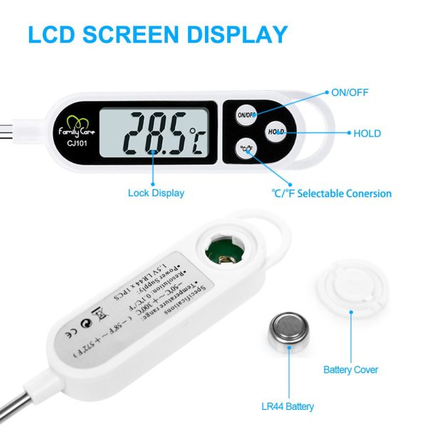 Cooking Thermometer, LEMEGO Digital Meat Food Thermometer Instant Read Long Probe Auto Off LCD Screen Kitchen Thermometers for BBQ, Meat, Sugar, Milk, Water, Jam, Grill (Battery Included) - Image 8