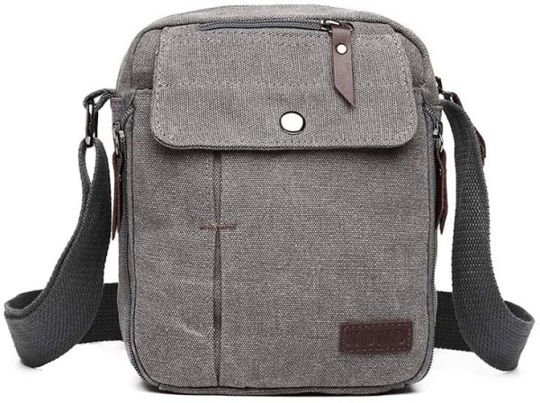 Kono Small Canvas Messenger Bag Men Shoulder Bags Travel Organizer Satchel Durable Multi-Pockets Sling Cross Body Bag Pack (Grey) - Image 4