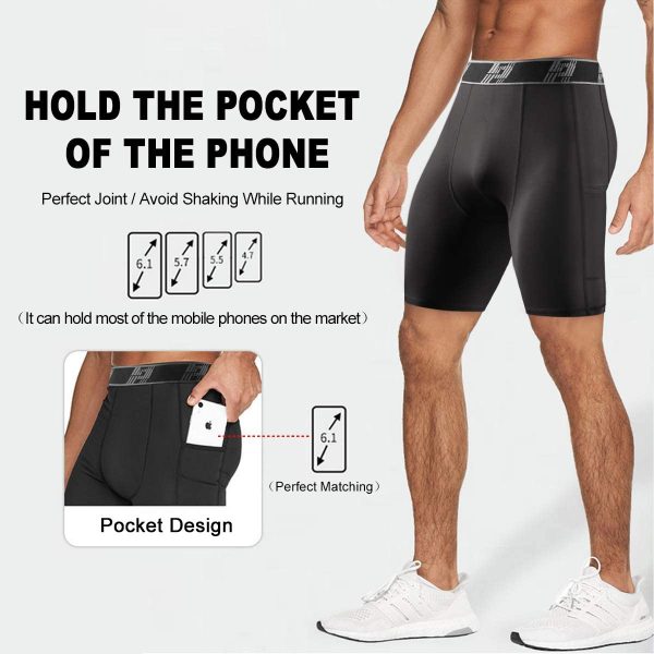 HOPLYNN Men's Long Compression Shorts Cool Dry Sports Tights Sports Undershorts Running Base Layer Shorts with Phone Pockets - Image 6