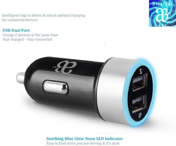 Compact Dual with Light USB Car Charger Adapter for all Mobile Phones iPad, iPhone, iPod, Samsung, HTC, Blackberry, MP3 Players, Digital Cameras, PDAs, Apple, Android, Tablet (DUAL WITH ON LIGHT) - Image 6