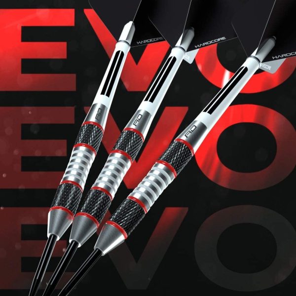 RED DRAGON Evos 24g, 26g, 28g - Tungsten Darts Set with 3 Sets of Hardcore Flights and Nylon Ring Grip Stems - Image 3