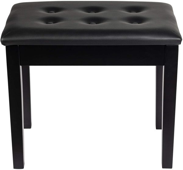 Piano Stool, Dressing Table Stool, Single Seat Keyboard Bench with Storage Compartment, Soft Faux Leather Padded Seat (Black) - Image 2