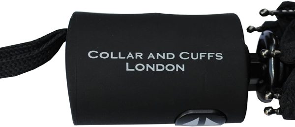 COLLAR AND CUFFS LONDON - Windproof Handy 4cm Flat Umbrella - Reinforced Fiberglass Frame - Auto Open and Close - Strong Compact Small Slim Folding Waterproof Travel - Black - Image 5