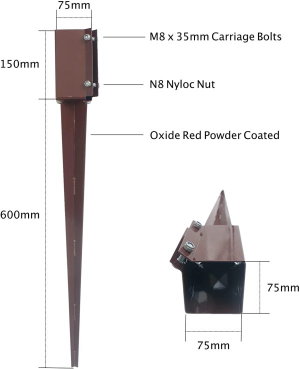 Fence Post Spike - 75mm - Oxide Red - Pack 2