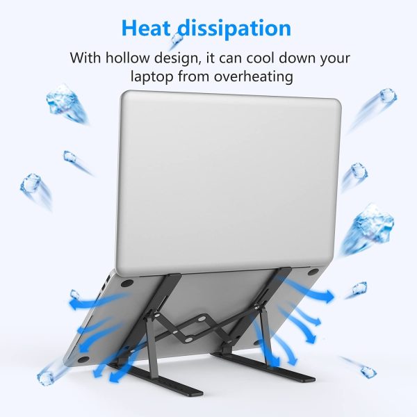 Laptop Stand Foldable, Laptop Holder Ventilated Desktop Cooling Stand 7 Levels Adjustable Aluminum Notebook Riser for MacBook Pro/Air, HP, Lenovo, Sony, Dell, More 10-15.6?? Laptops - Black - Image 4