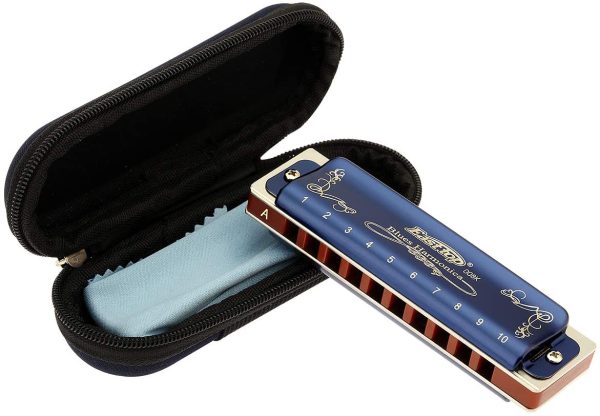 East top 10 Holes 20 Tones 008K Diatonic Harmonica Key of A with Blue Case, Standard Harmonicas For Adults, Professional Playerand Students