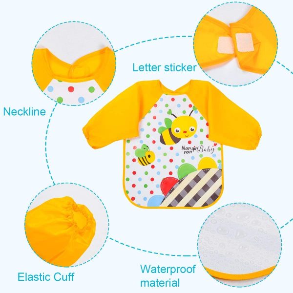 Vicloon Bibs with Sleeves, 4 Pcs EVA Baby Bib Waterproof Long Sleeve Bib Unisex Feeding Bibs Apron Lovely Cute Cartoon Bibs for Infant Toddler 6 Months to 3 Years Old - Image 5