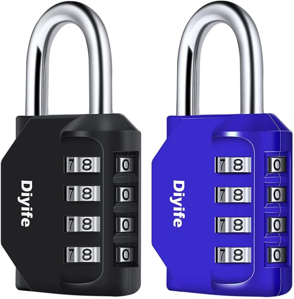 Combination Padlock, [2 Pack] 4 Digit Lock Combination, Padlock Weatherproof Outdoor for School Gym Locker, Shed, Fence, Hasp, Garage(black & blue) - Image 3