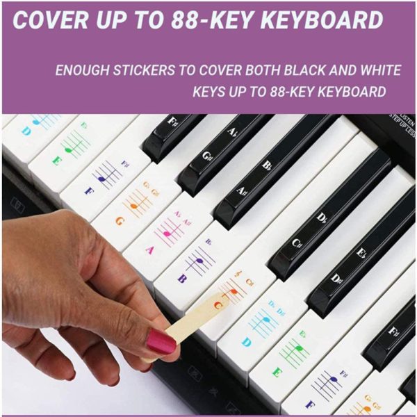 Piano Keyboard Notes Stickers for 25/49/61/54/88 Key Keyboards,Transparent Removable Music Piano Key Stickers for White and Black Keys,Keyboard Accessories for Kids Beginner Piano Practice Learning - Image 3